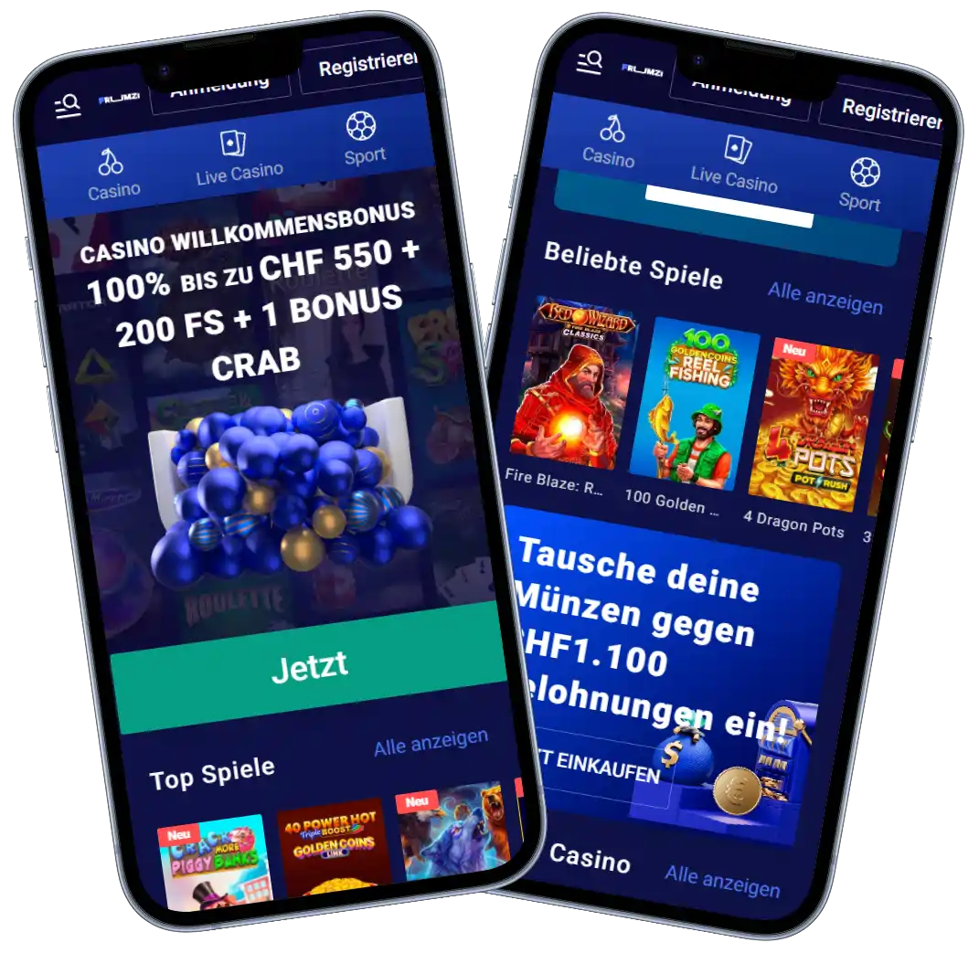 Frumzi Casino Oberfläche mit Sportwetten und Bonusbereich