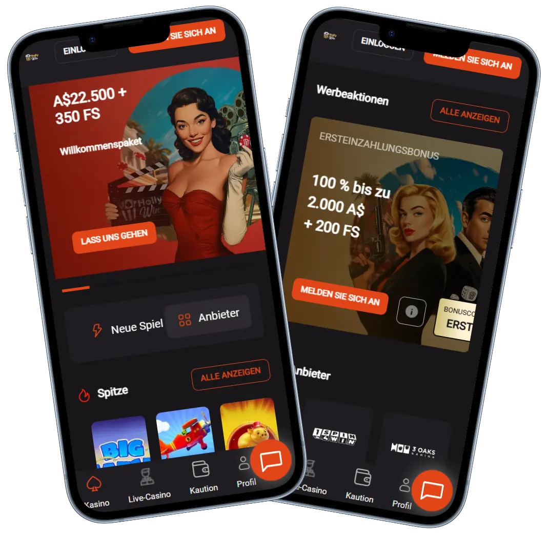 HollyWin Casino Lobby mit Bonusangebot und Spielautomaten
