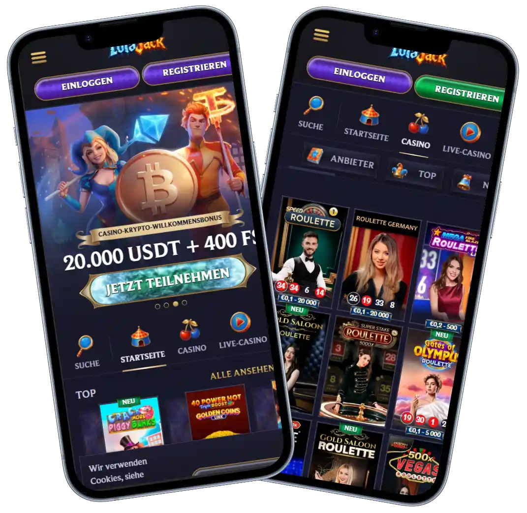 LolaJack Casino Oberfläche mit Sportwetten und Spielautomaten