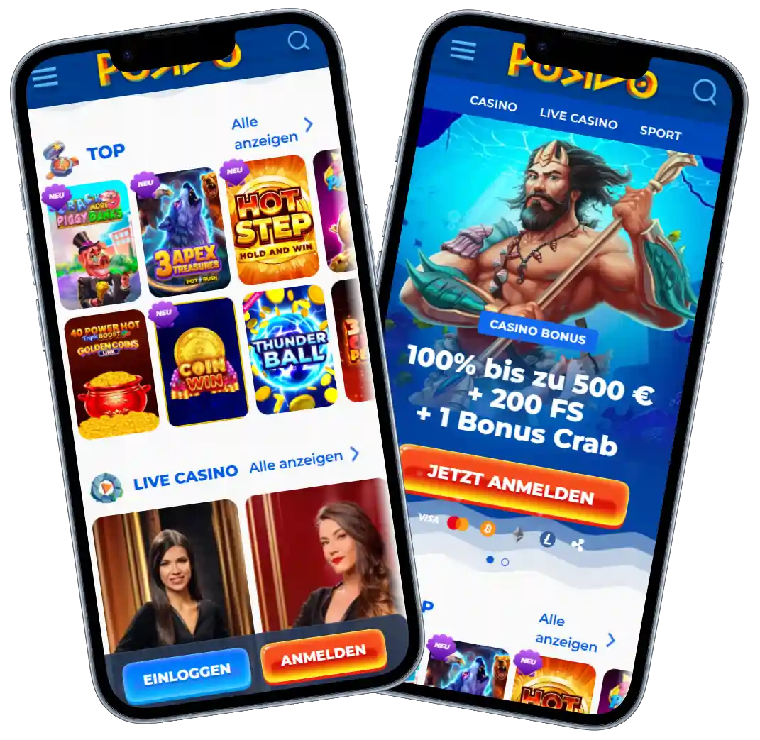 Posido Casino Startseite mit Live-Wetten und Spielautomaten